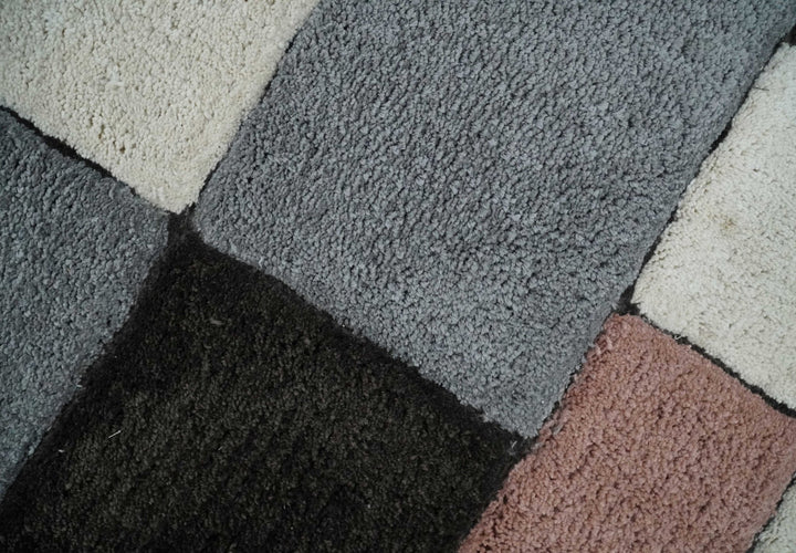 3x5, 4x6 and 5x7 Hand Woven Shag Ivory. Charcoal and Peach Art Silk Soft Viscose Area Rug - The Rug Decor