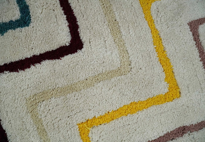 3x5, 4x6 and 5x7 Hand Woven Shag Ivory with multicolor Stripes Art Silk Soft Viscose Area Rug - The Rug Decor