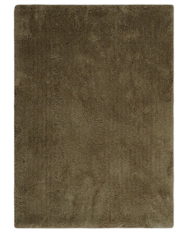 3x5, 4X6 and 5x7 Hand Woven Shag Olive Art Silk Soft Viscose Area Rug - The Rug Decor