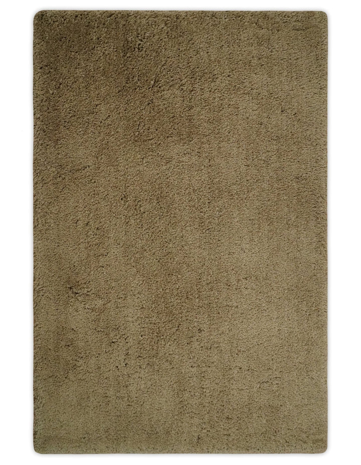 3x5, 4X6 and 5x7 Hand Woven Shag Olive Art Silk Soft Viscose Area Rug - The Rug Decor
