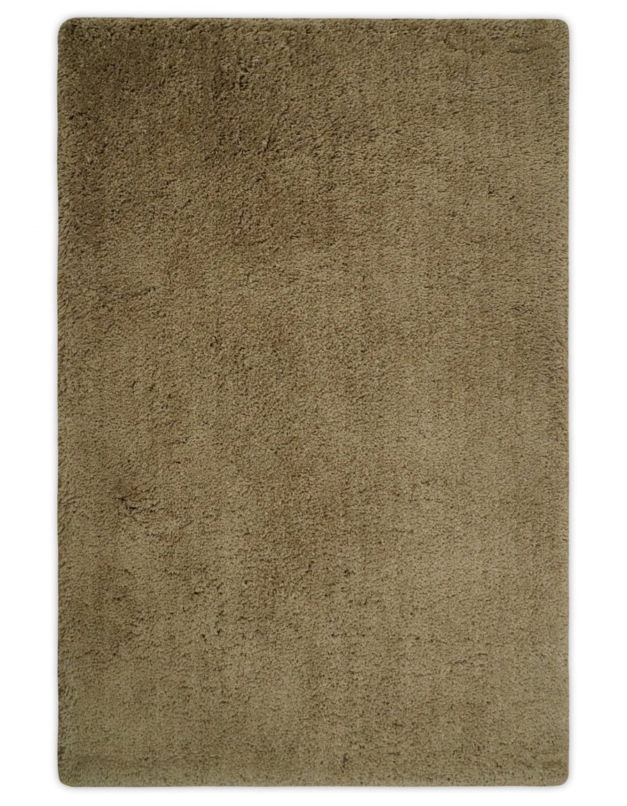 3x5, 4X6 and 5x7 Hand Woven Shag Olive Art Silk Soft Viscose Area Rug - The Rug Decor