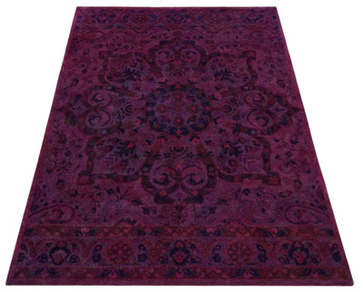 3x5, 5x8, 8x11 Pink Wine and Blue Overdyed Classic Wool Area Rug - The Rug Decor