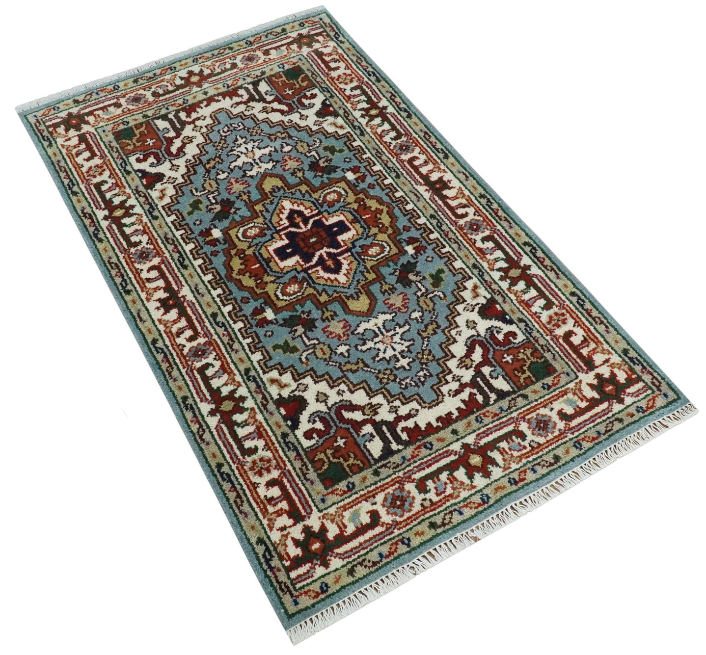 3x5 and 4x6 Mustard, Aqua and Ivory and Brown Traditional Hand knotted wool Area Rug - The Rug Decor