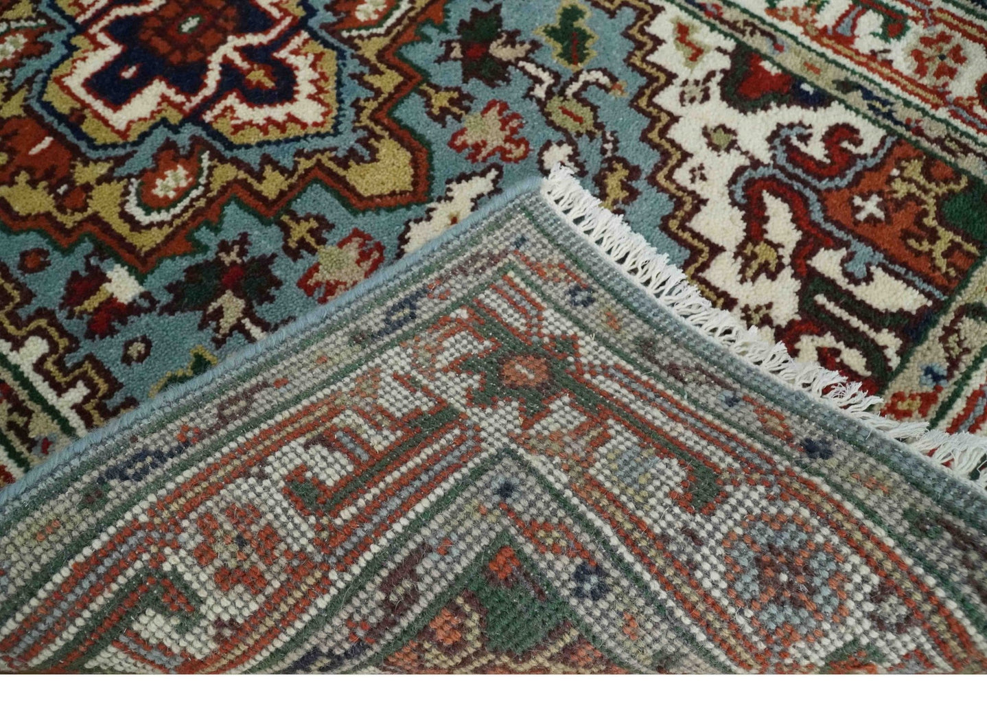 3x5 and 4x6 Mustard, Aqua and Ivory and Brown Traditional Hand knotted wool Area Rug - The Rug Decor