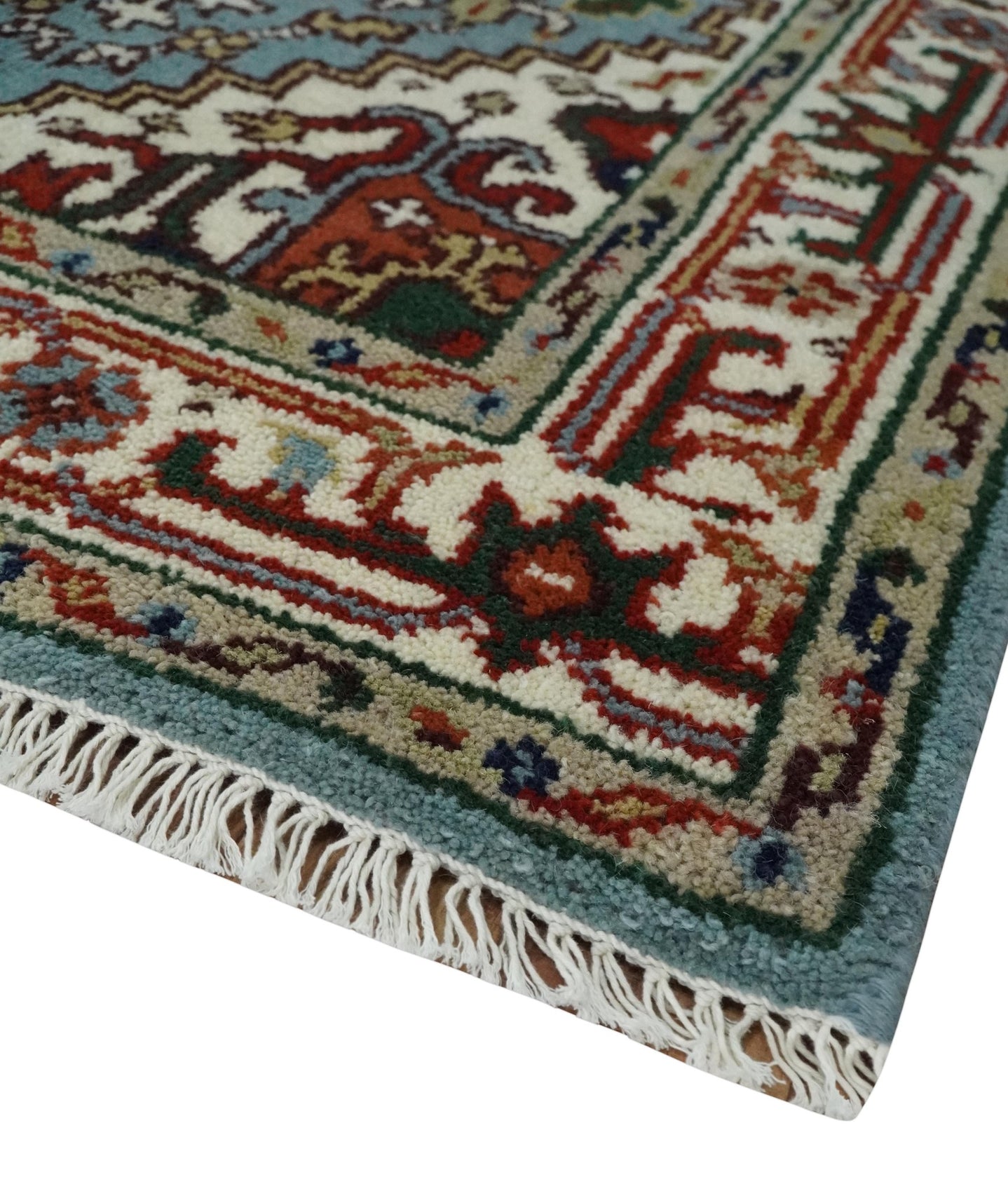 3x5 and 4x6 Mustard, Aqua and Ivory and Brown Traditional Hand knotted wool Area Rug - The Rug Decor