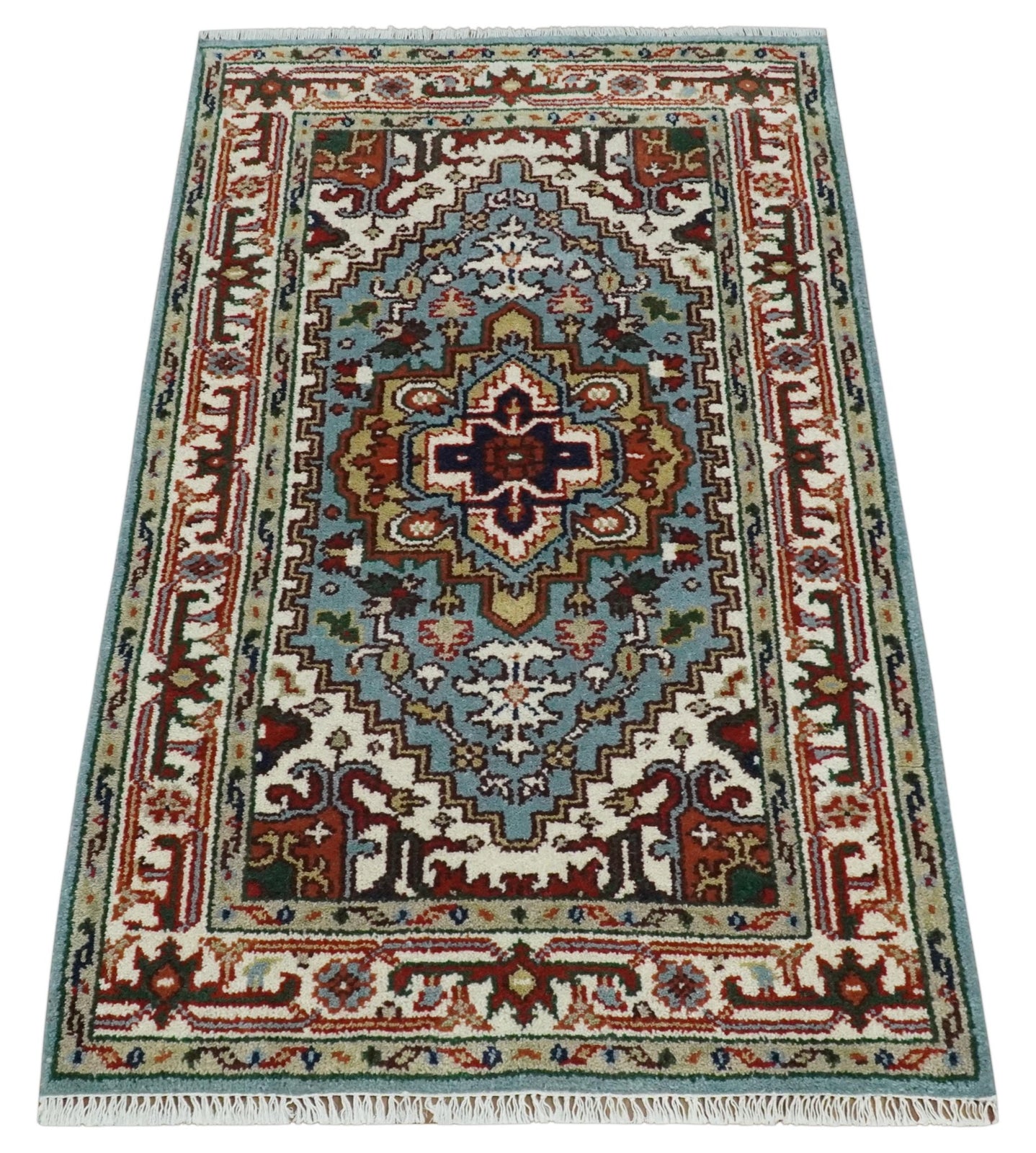 3x5 and 4x6 Mustard, Aqua and Ivory and Brown Traditional Hand knotted wool Area Rug - The Rug Decor