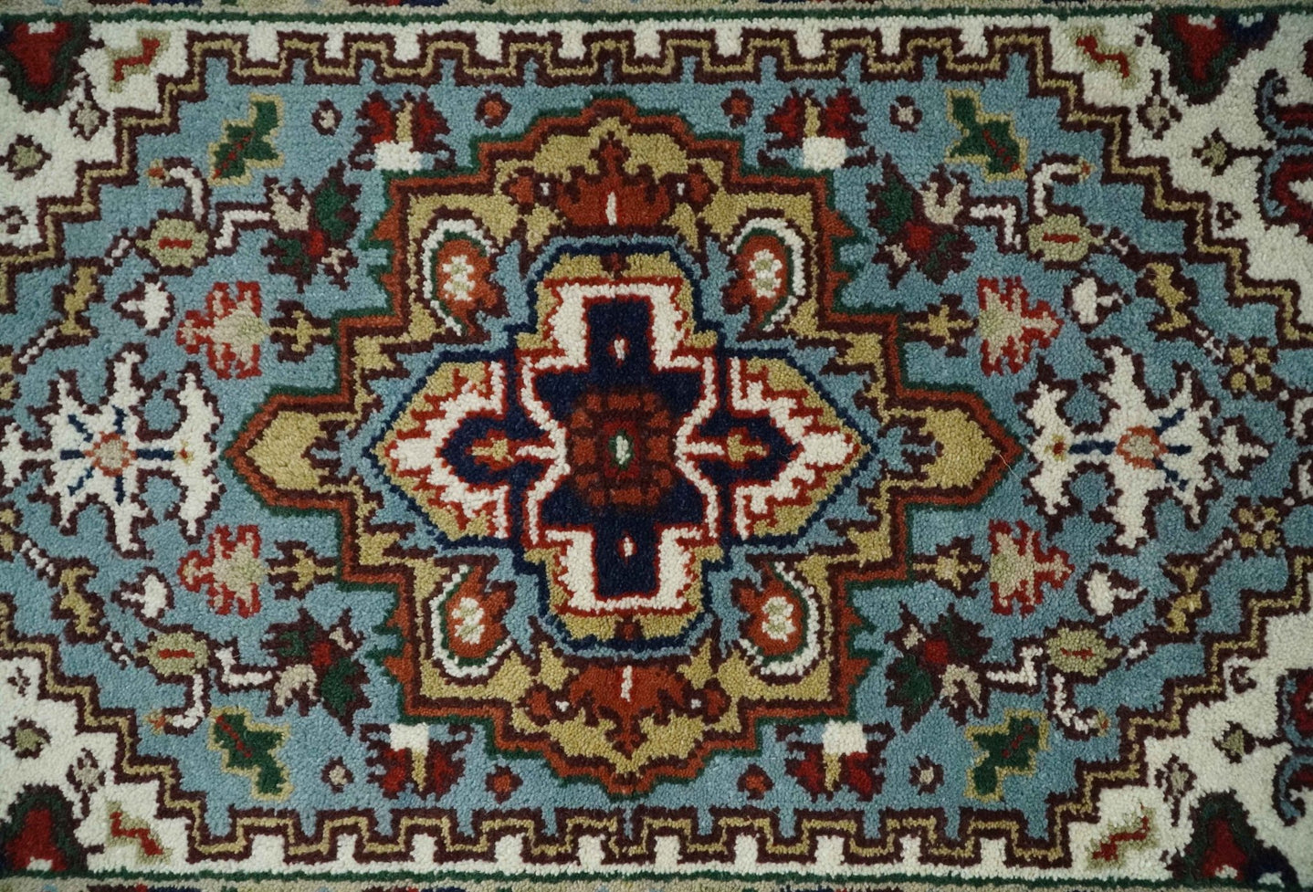 3x5 and 4x6 Mustard, Aqua and Ivory and Brown Traditional Hand knotted wool Area Rug - The Rug Decor