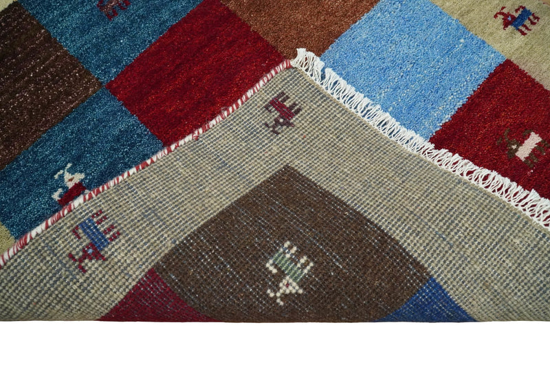 3x5 Blue and Brown Wool Hand Knotted traditional Vintage Antique Southwestern Gabbeh, Entryway rug | TRDCP37635 - The Rug Decor