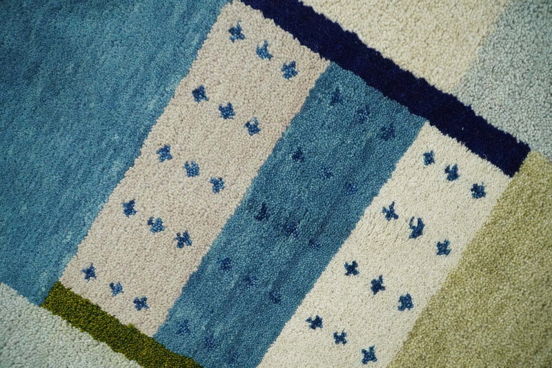 3x5 Blue and Ivory Wool Hand Knotted traditional Vintage Antique Southwestern Gabbeh | TRDCP34835 - The Rug Decor