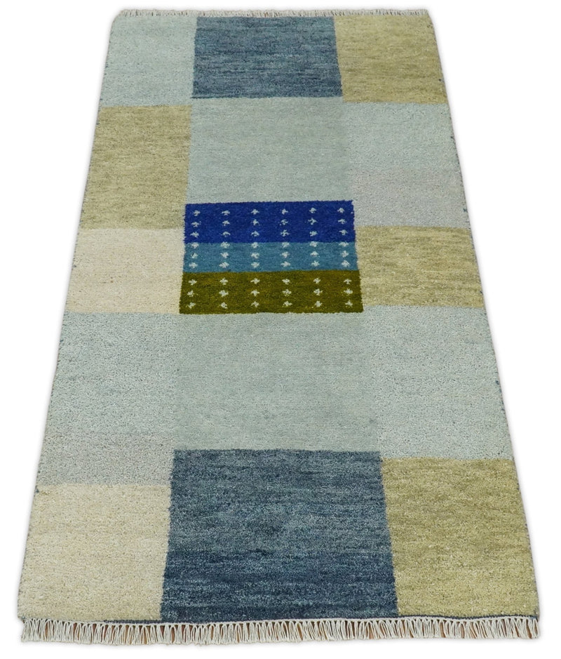 3x5 Blue Wool Hand Knotted traditional Vintage Antique Southwestern Gabbeh, Entryway rug | TRDCP37435 - The Rug Decor