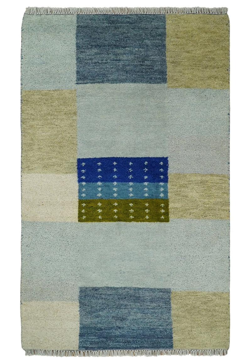 3x5 Blue Wool Hand Knotted traditional Vintage Antique Southwestern Gabbeh, Entryway rug | TRDCP37435 - The Rug Decor