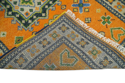 3x5 Gold and Blue Wool Hand Knotted traditional Vintage Antique Southwestern Kazak | TRDCP36735 - The Rug Decor