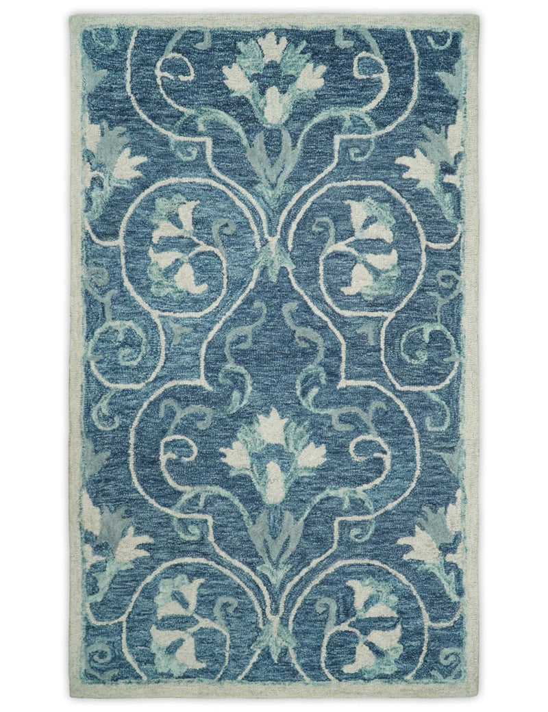 3x5 Hand Tufted Blue and Beige Persian Style Antique Oriental Wool Area Rug | TRDMA14 - The Rug Decor