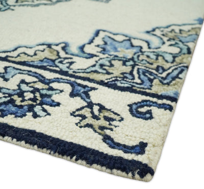 3x5 Hand Tufted Blue and Beige Persian Style Antique Oriental Wool Area Rug | TRDMA16 - The Rug Decor