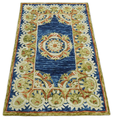 3x5 Hand Tufted Blue and Beige Persian Style Oriental Wool Area Rug | TRDMA13 - The Rug Decor