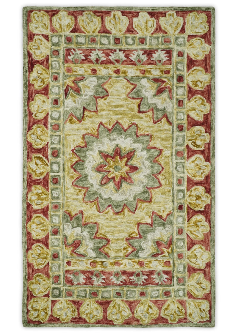 3x5 Hand Tufted Green and Beige Persian Style Oriental Wool Area Rug | TRDMA14 - The Rug Decor