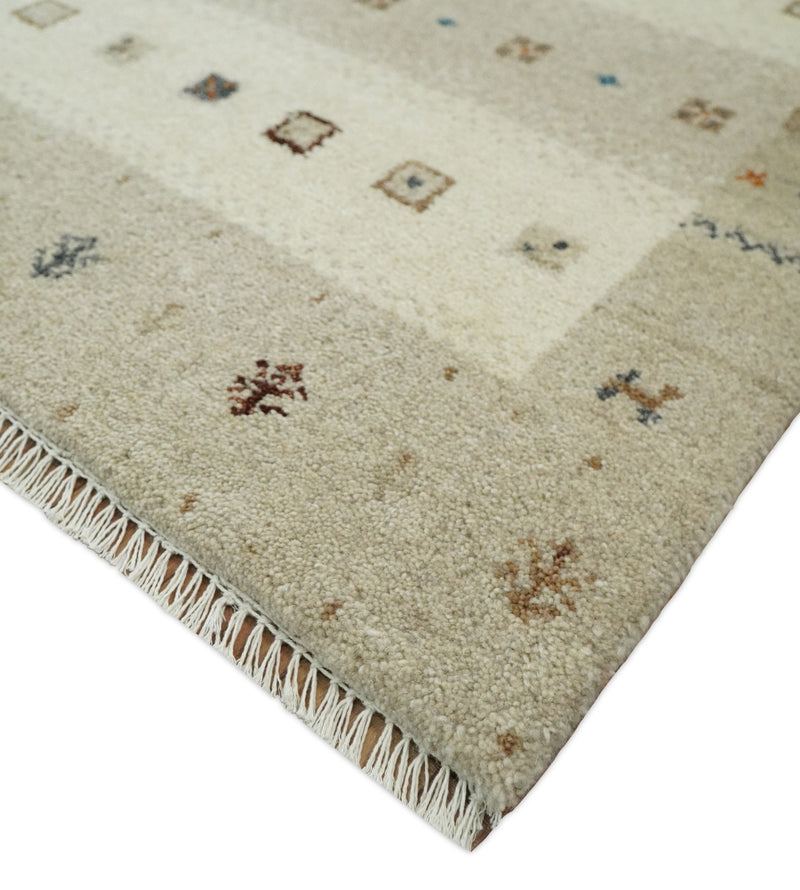 3x5 Ivory and Beige Wool Hand Knotted traditional Vintage Southwestern Gabbeh, Entryway rug | TRDCP37835 - The Rug Decor