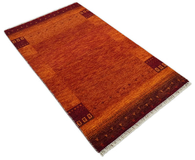 3x5 Rd and Rust Wool Hand Knotted traditional Vintage Antique Southwestern Gabbeh | TRDCP36835 - The Rug Decor