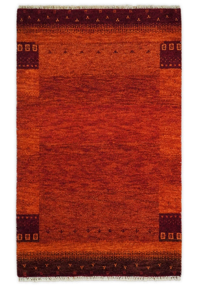 3x5 Rd and Rust Wool Hand Knotted traditional Vintage Antique Southwestern Gabbeh | TRDCP36835 - The Rug Decor