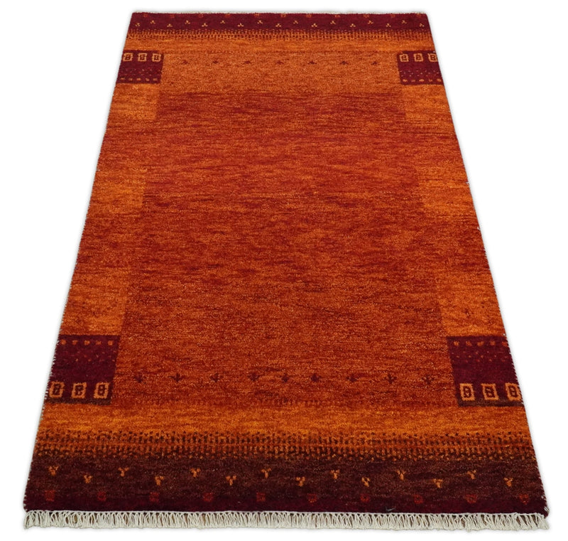 3x5 Rd and Rust Wool Hand Knotted traditional Vintage Antique Southwestern Gabbeh | TRDCP36835 - The Rug Decor