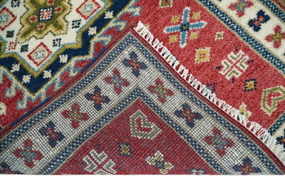 3x5 Red and Beige Wool Hand Knotted traditional Vintage Antique Southwestern Kazak, Entryway rug | TRDCP37535 - The Rug Decor