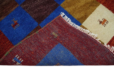 3x5 Red and Blue Wool Hand Knotted traditional Vintage Antique Southwestern Gabbeh | TRDCP36635 - The Rug Decor