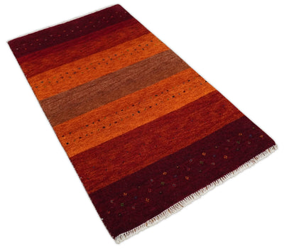 3x5 Red and Rust Wool Hand Knotted traditional Vintage Antique Southwestern Gabbeh | TRDCP36935 - The Rug Decor