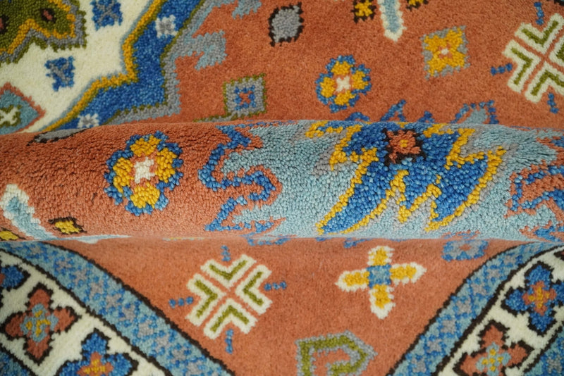 3x5 Rust and BIue Wool Hand Knotted traditional Vintage Antique Southwestern Tribal Kazak | TRDCP38135 - The Rug Decor