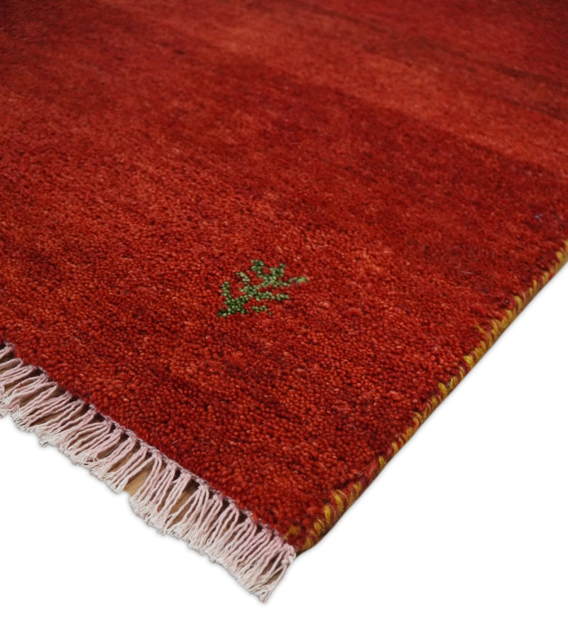 3x5 Solid Red Wool Hand Knotted traditional Vintage Antique Southwestern Tribal Kazak | TRDCP38335 - The Rug Decor