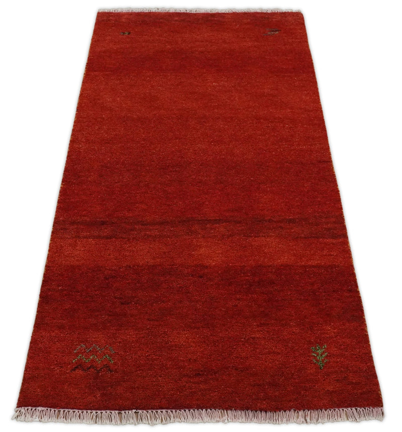 3x5 Solid Red Wool Hand Knotted traditional Vintage Antique Southwestern Tribal Kazak | TRDCP38335 - The Rug Decor