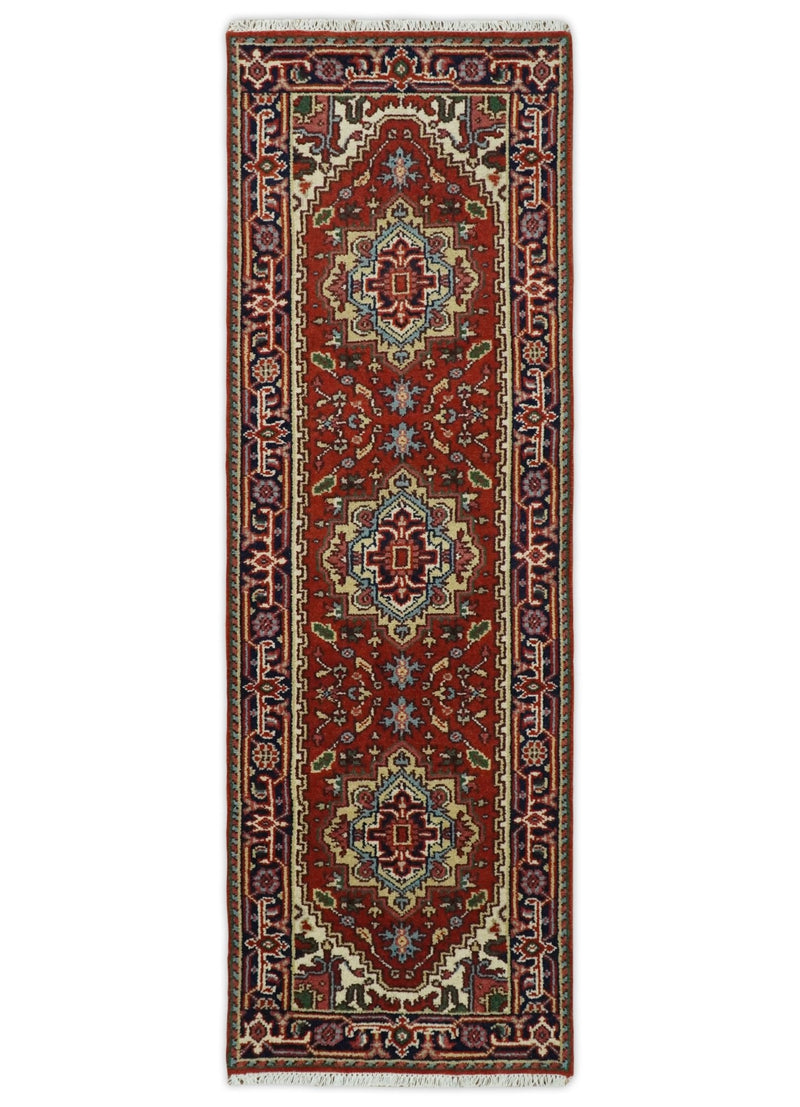 3x5,4x6, 5x8, 8x10, 9x12 and 12x15 Rust and Blue Hand Knotted Traditional Antique Persian Design Wool Rug | TRDCP385810 - The Rug Decor