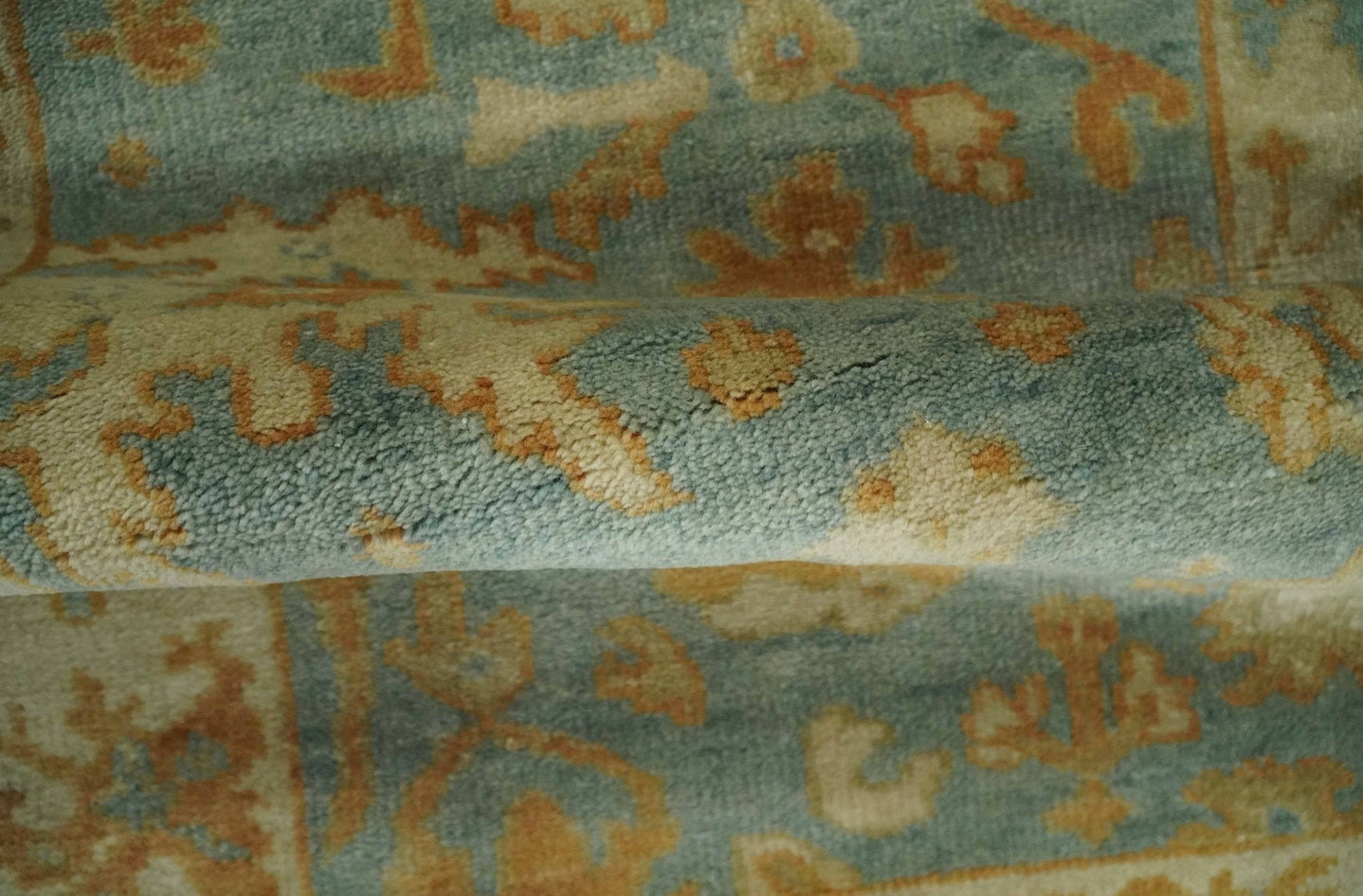 3x6 Runner Hand Knotted Blue, Beige and Rust Traditional Oushak Wool Area Rug | N338266 - The Rug Decor