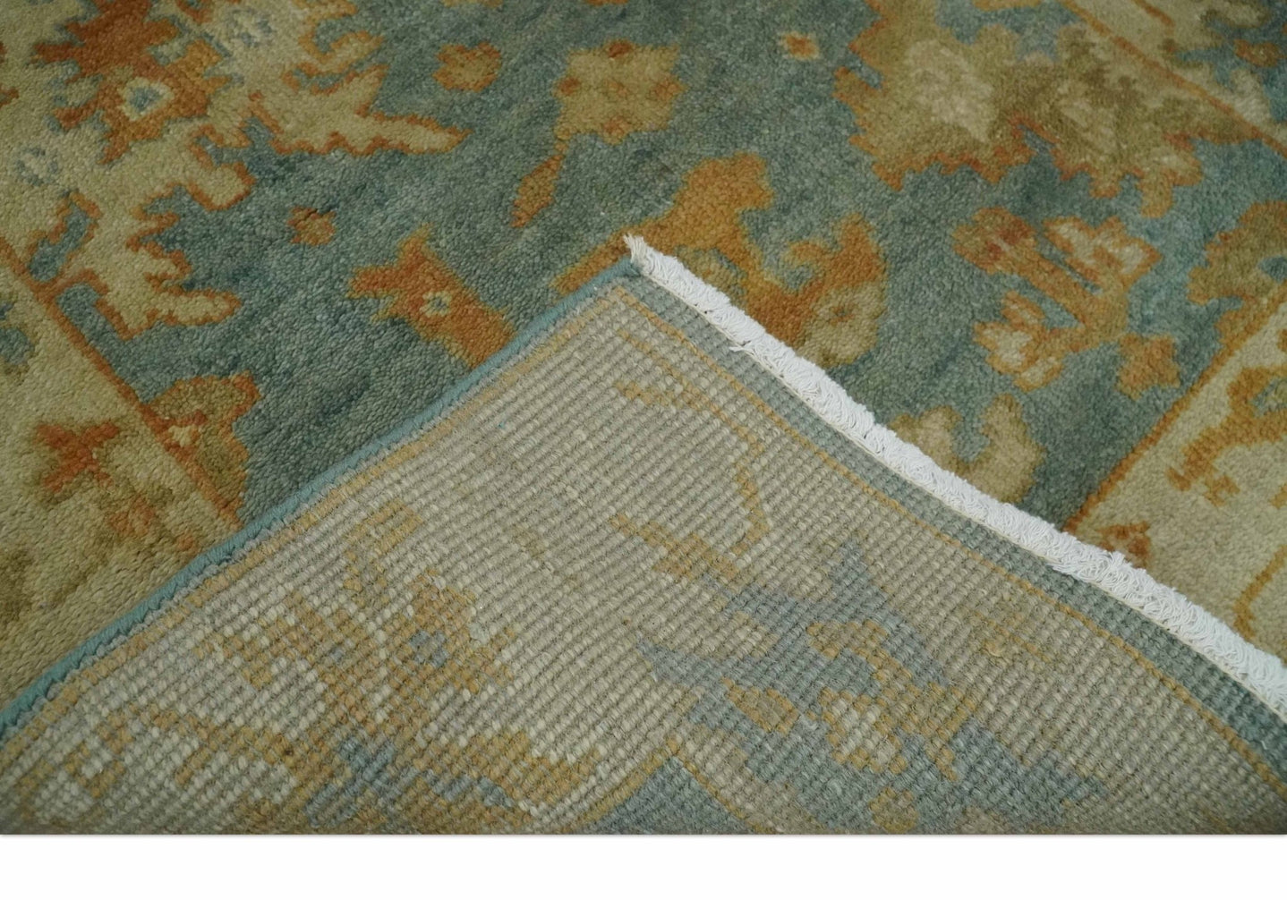 3x6 Runner Hand Knotted Blue, Beige and Rust Traditional Oushak Wool Area Rug | N338266 - The Rug Decor