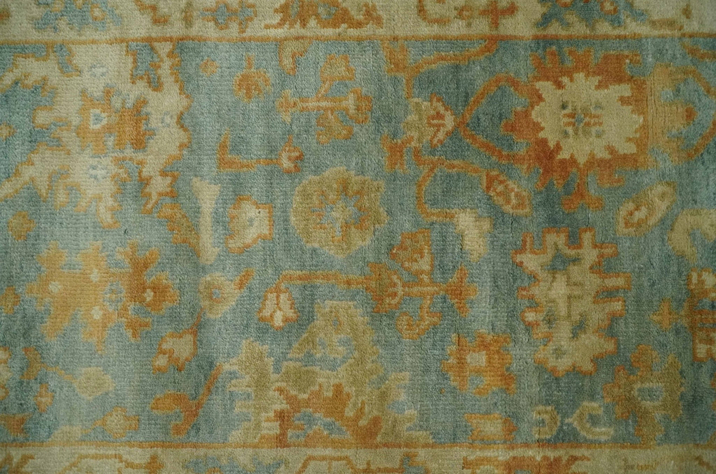 3x6 Runner Hand Knotted Blue, Beige and Rust Traditional Oushak Wool Area Rug | N338266 - The Rug Decor