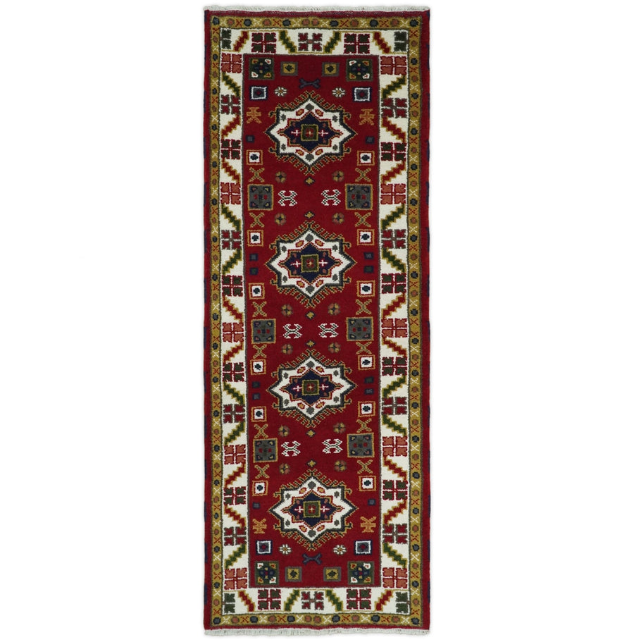3x8 Runner Hand Knotted traditional Kazak Rust and Ivory Armenian Rug | KZA23 - The Rug Decor