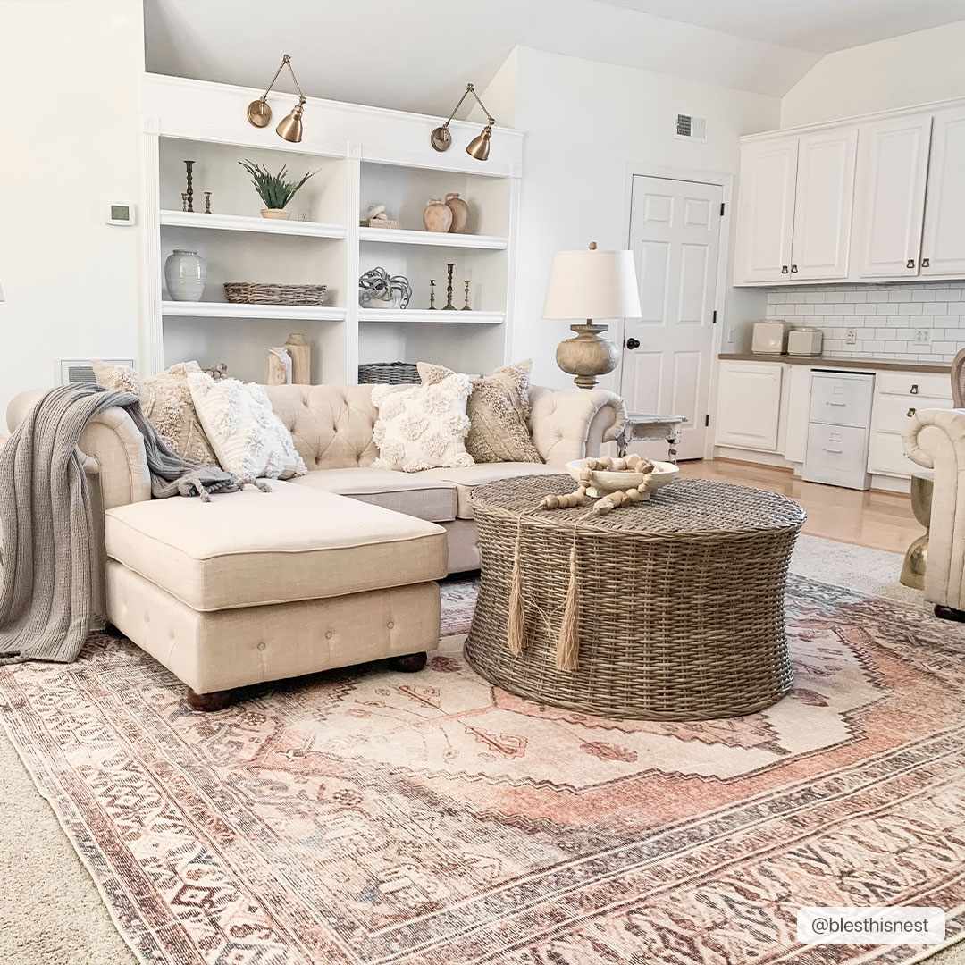 Vintage Style Ivory, Terracotta and Tan Traditional Machine Washable Rug