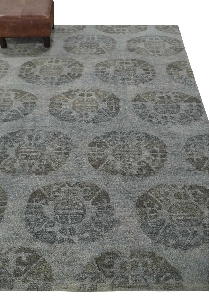 4.10x7.9 Gray and Olive Traditional large design Hand Tufted Wool Area Rug - The Rug Decor