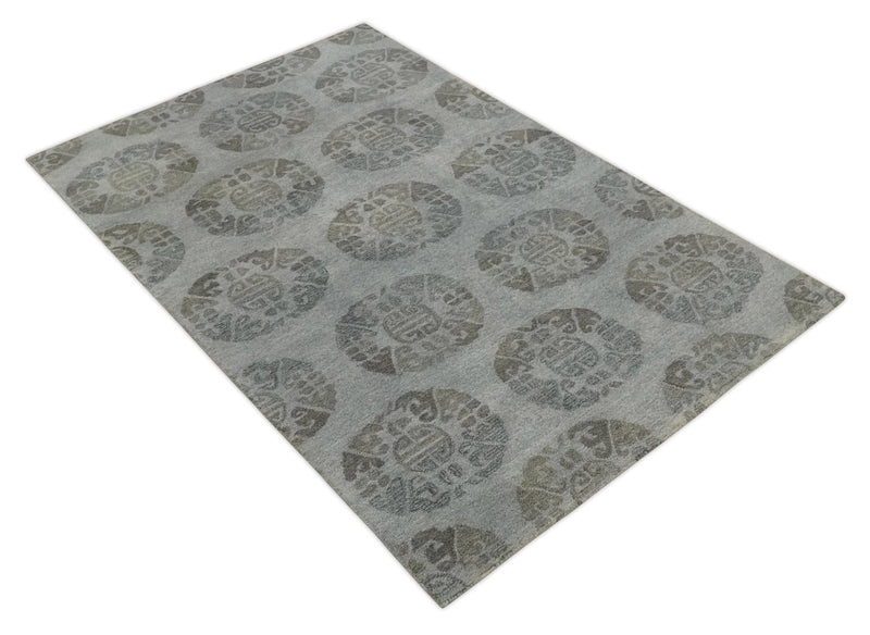 4.10x7.9 Gray and Olive Traditional large design Hand Tufted Wool Area Rug - The Rug Decor