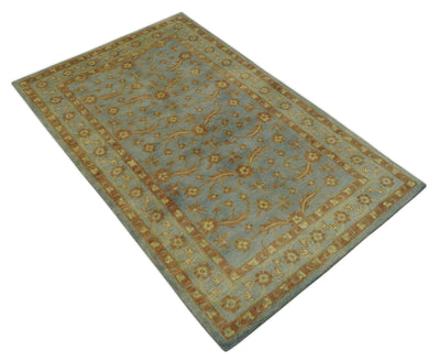 4.10x7.9 Silver, Rust and Beige Traditional Floral Hand Tufted Wool Area Rug - The Rug Decor