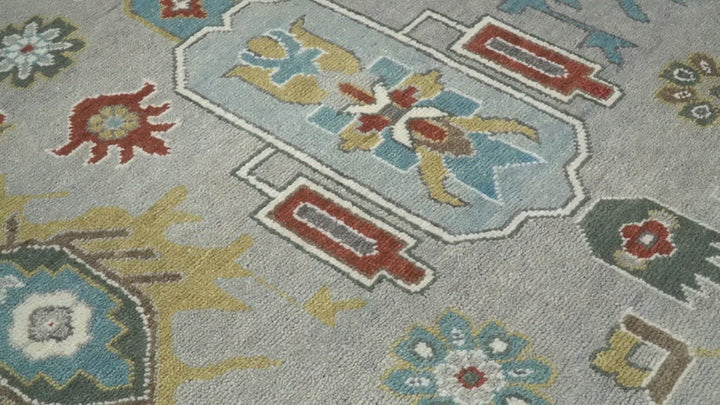 10x14 All Wool Traditional Silver and Blue Vibrant Colorful Hand knotted Oushak Area Rug