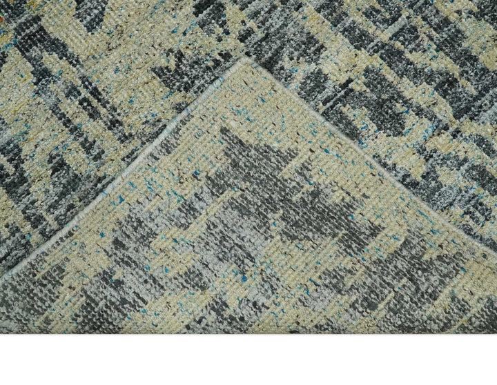 4.5x6.5 Hand Knotted Beige, Camel and Charcoal Modern Abstract Contemporary Recycled Silk Area Rug | OP127 - The Rug Decor