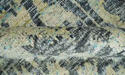 4.5x6.5 Hand Knotted Beige, Camel and Charcoal Modern Abstract Contemporary Recycled Silk Area Rug | OP127 - The Rug Decor