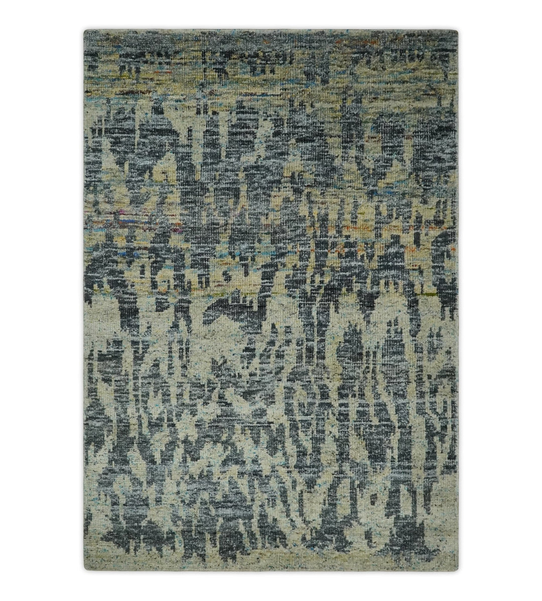 4.5x6.5 Hand Knotted Beige, Camel and Charcoal Modern Abstract Contemporary Recycled Silk Area Rug | OP127 - The Rug Decor