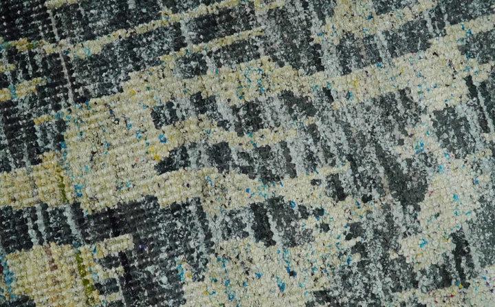 4.5x6.5 Hand Knotted Beige, Camel and Charcoal Modern Abstract Contemporary Recycled Silk Area Rug | OP127 - The Rug Decor
