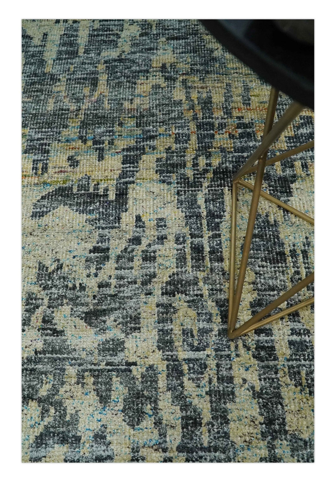4.5x6.5 Hand Knotted Beige, Camel and Charcoal Modern Abstract Contemporary Recycled Silk Area Rug | OP127 - The Rug Decor