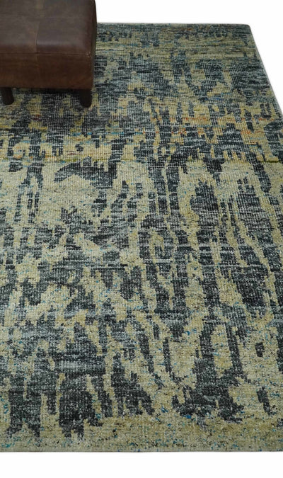 4.5x6.5 Hand Knotted Beige, Camel and Charcoal Modern Abstract Contemporary Recycled Silk Area Rug | OP127 - The Rug Decor