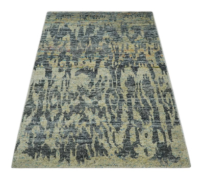 4.5x6.5 Hand Knotted Beige, Camel and Charcoal Modern Abstract Contemporary Recycled Silk Area Rug | OP127 - The Rug Decor