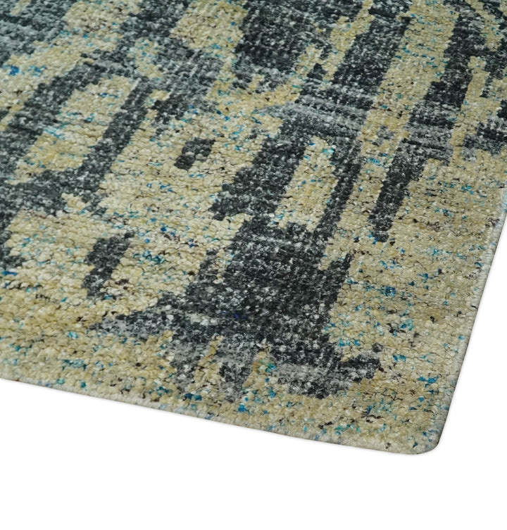 4.5x6.5 Hand Knotted Beige, Camel and Charcoal Modern Abstract Contemporary Recycled Silk Area Rug | OP127 - The Rug Decor
