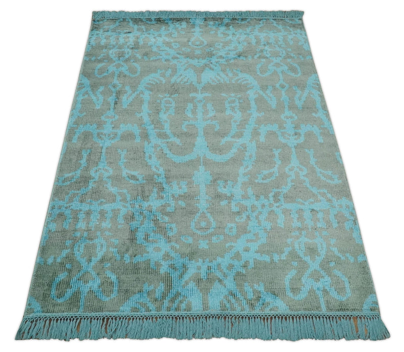 4.5x6.5 Hand Knotted Blue and Gray Modern Persian Style Contemporary Art Silk Area Rug | OP133 - The Rug Decor