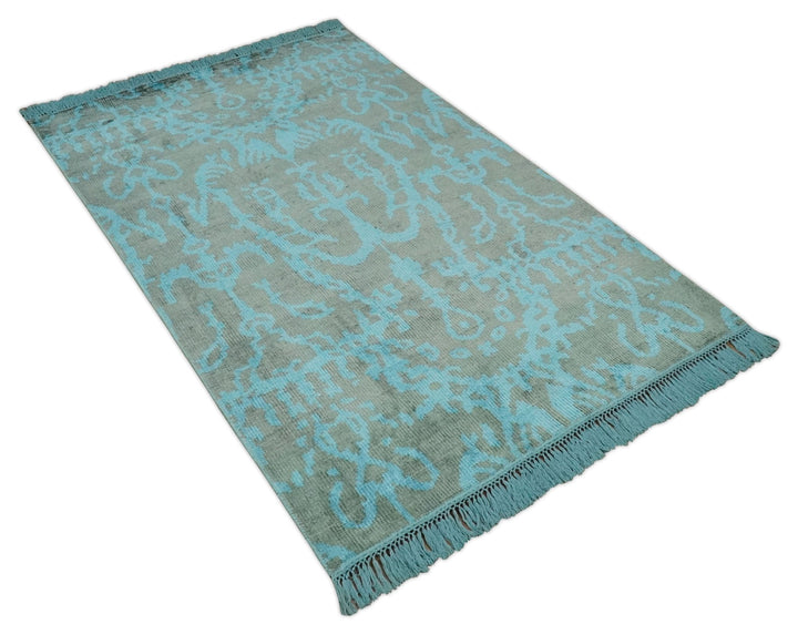 4.5x6.5 Hand Knotted Blue and Gray Modern Persian Style Contemporary Art Silk Area Rug | OP133 - The Rug Decor